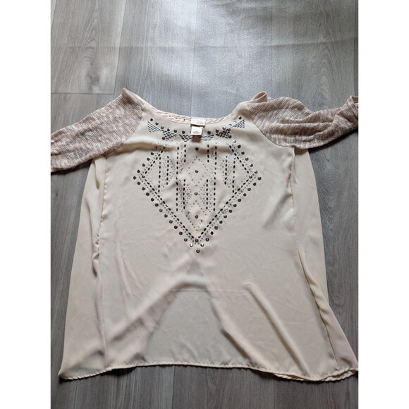 Daytrip XS Embellished Tunic Top With Metallic Knit Sleeves & Studded Front - Picture 9 of 11